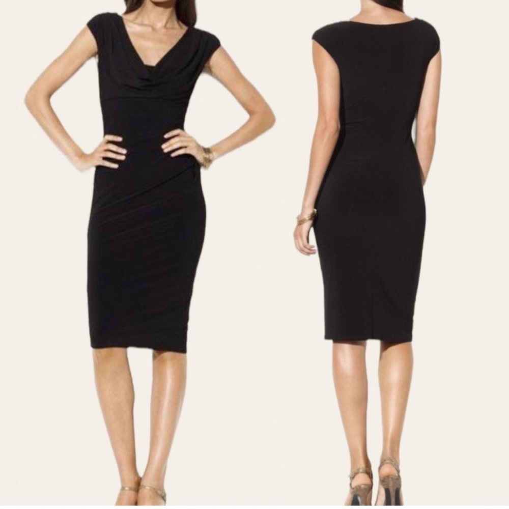 Lauren Ralph Lauren Black Cowl Neck Jersey Sheath Dress Size 8 Stretch
